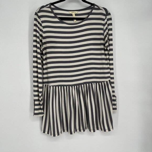 Matilda Jane Let's Connect Tee Gray Cream Striped Long Sleeve Peplum Top Size Sm - Picture 8 of 8